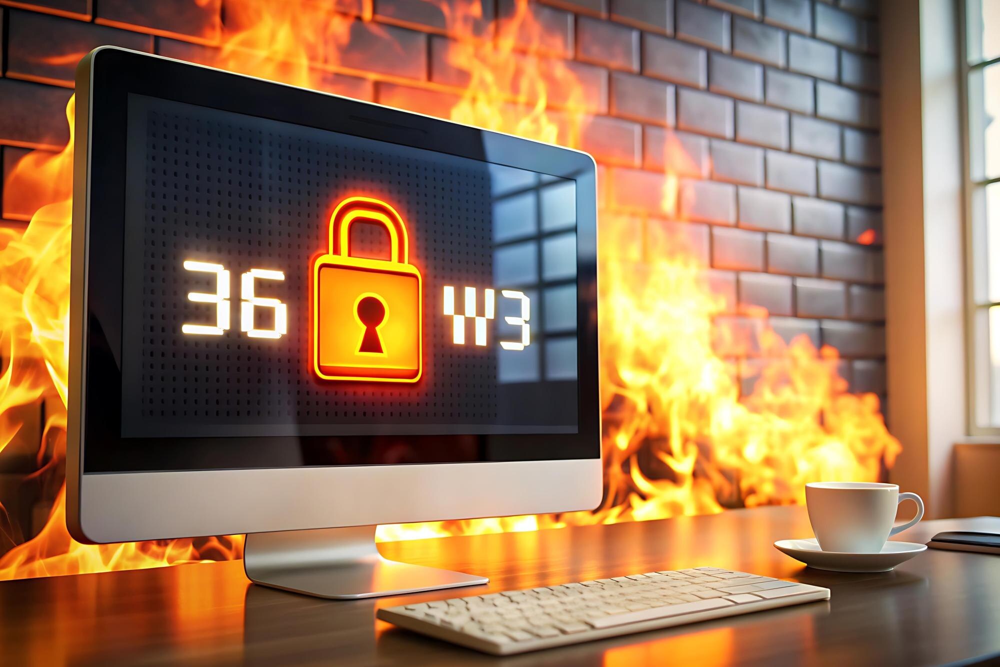 Ekran hakerów pokazujący timer odliczania dla ataku bruteforce zatrzymanego przez firewall