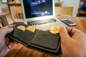 Złoty Bitcoin Kryptowaluta Ethereum Biznes Koncepcja finansów i technologii